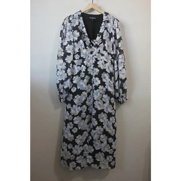 NWOT Teagan Floral Print V-Neck Long Ruffle Sleeve Midi Dress En Saison M - Picture 4 of 11